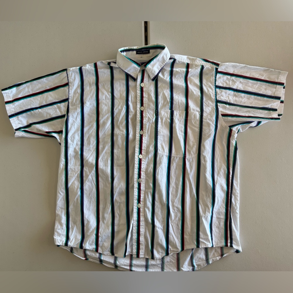 Vintage 417 Men’s Button Down Multicolored Striped Short Sleeve Shirt Size Large